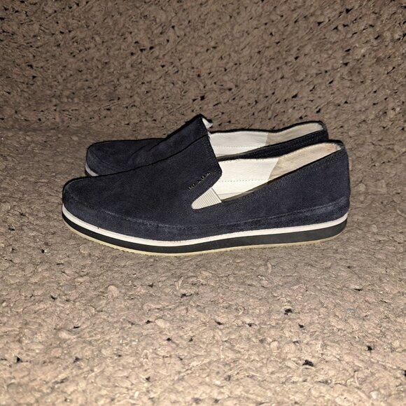 PRADA-3S 5749-Navy Suede Loafers-Silver Logo-Sz 36.5-Very Good Pre-Owned - Picture 2 of 8